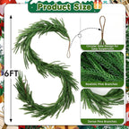 12 FT (2 * 6FT) Norfolk Pine Garland Artificial, Realistic Christmas Greenery for Mantle Table Wall, Real Touch Winter Pine Garland for Christmas Indoor Outdoor Decor (80 Branches)