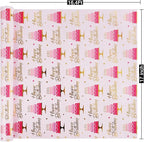 Aimyoo Pink Birthday Wrapping Paper Roll - 17 Inch X 16.4 Feet - Gold Foil Celebration Cake, Happy Birthday Lettering Design Gift Wrap for Kids, Baby Showers