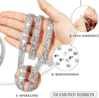 Rhinestone Ribbon 3 Yards Self Adhesive Rhinestone Strips Diamond Ribbon Sticker Crystal Roll Glitter Bling Rhinestones Tape for Crafting DIY Art Decoration (Silver,0.4 Inch)