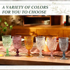 36 Pack Plastic Goblets 10oz Upgrade Vintage Water Goblet Plastic Wine Glasses Colored Retro Embossed Glassware for Party Wine Bar Juice Baby Shower Wedding Reception Grand (Pink)