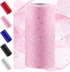 Swpeet 6 Inch by 50 Yards Pink Glitter Tulle Fabric Roll, Fabric Spool Sparkling Tulle Ribbon, Netting Polyester Spool for DIY Birthday Party Wedding Decorations Christmas Craft Supplies