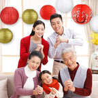 14Pcs Chinese Japanese Paper Lantern Assorted Sizes (8" 10" 12") Hanging Plum Blossom Red White Gold Chinese Lanterns for Chinese New Year Decorations, Lunar New Year, Spring Festival, Home Decor