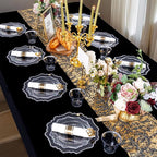 COLOSUS 350pcs Clear Plastic Plates Disposable Gold Cutlery Dinnerware set for party: 50 Dinner Plate, 50 Dessert Plate, 50 Per Rolled Napkins with Gold Silverware, 50 Cups 9 OZ for Wedding & Party
