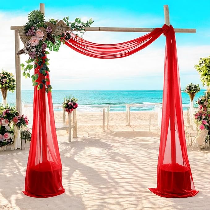 MDS Halloween Chiffon Draping Fabric - 1 Panel, 30" Wide x 50ft Long - Sheer Spooky Arbor & Canopy Drapery for Haunted House Backdrops, Party Ceilings, DIY Costumes & Themed Events - Red