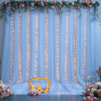 20x8ft Baby Blue Tulle Backdrop Curtains with Lights for Party Wedding Baby Shower, Sheer Drape Backdrop Curtains for Birthday Party Photo Booth Background Decoration