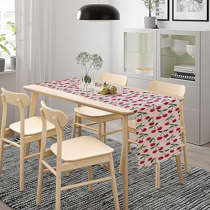 Cherry Table Runner,Spring Summer Fruit Table Runner for Kitchen Dining Table Home Party Decoration 13x108 Inch
