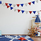 pinkblume Red Blue Silver Decorations Double Sided Sequin Fabric Triangle Pennant Banner Flag Bunting Garland for Nursery Classroom Home Bedroom Wall 4th of July American Veterans USA Holiday Decor