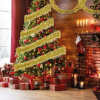 32.8 Ft Gold Christmas Tinsel Garland Metallic Shiny Tassle Banner Wall Hanging Tinsel Streamers Backdrop for Christmas Holiday Birthday Party Supplies Indoor Outdoor Ornaments Home Decor