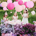 BEISHIDA 12 Pcs Pink Mix Paper Lanterns,Hanging Decorative Chinese Japanese Round Paper Lantern Lamp for Valentine's Day Girls' Party Wedding Children Home Party Decoration