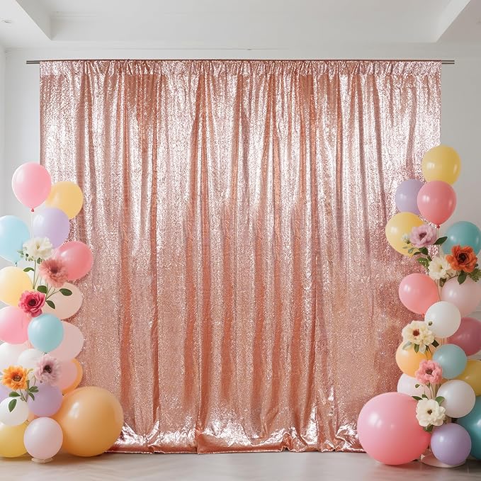 SquarePie Sequin Backdrop Not See Through Thick Stain Background for Photography Glitter Curtain Party 8FT x 8FT Rose Gold