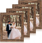 8.5x11 Picture Frame Set of 4, High Definition Real Glass Rustic Frame, Wood Photo Frames 8.5 by 11 Diploma Document for Wall Hanging and Tabletop Display