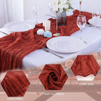 4 Pack Terracotta Cheesecloth Table Runner 35x120 Inch Boho Gauze Fabric Cheese Cloth Table Runner 10Ft Rustic Romantic Sheer Table Runners for Wedding Party Bridal Baby Shower Long Table Decoration