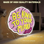 Lucunstar Be Kind To Your Mind Neon Sign Brain Neon Signs Dimmable Led For Wall Decor Be kind Lights For Classroom Home Bedroom Office USB Powered 16.06x12.09in