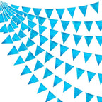 Sky Blue Party Decorations - Light Blue Triangle Pennant Banner Flag - Metallic Fabric Bunting for Graduation, Wedding, Retirement, Birthday, Under The Sea, Nautical, Ahoy, Party Decor Supplies