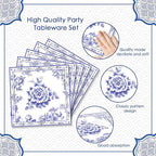 40pcs Blue and White Flower Party Decorations Disposable Blue Floral Plates and Napkins Flower Tableware Set for Bridal Shower Decoration Wedding Tea Party,Suitable for 20 Guests.