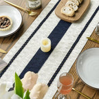 Artoid Mode Dark Blue Farmhouse Woven Rustic Table Runner, Seasonal Holiday Hollow Kitchen Dining Table Decoration for Home Party Decor 12x90 Inch