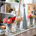WDHODEC 6 Pcs Disco Vases Bulk Silver Mirror Disco Ball Flower Vase Glass Candle Holder for Wedding Table Centerpieces Decoration 6"