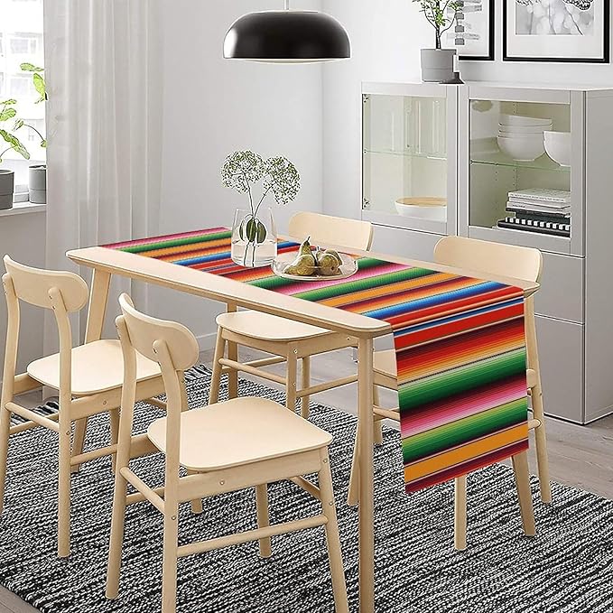Mexican Table Runner,Colorful Stripe Art Table Runner for Kitchen Dining Table Home Party Decoration 13x36 Inch