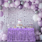 3 Pack Blue Green Purple Table Skirts, 29x108" Metallic Foil Tinsel Fringe Table Skirt for Rectangle Tables Streamer Curtains Backdrop, Party Decorations for Birthdays, Weddings, Holidays