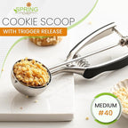 Spring Chef Medium #40 Stainless Steel Cookie Scoop for Baking - Multifunctional Cookie Dough Scoop with Trigger Release, 1.7 Tablespoon Food Scooper for Kitchen - Dishwasher Safe Melon Baller - Black