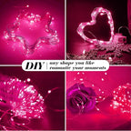 ZGWJ 50 Pack Fairy Lights Battery Operated, 7ft 20 Mini LED Fairy String Lights Silver Wire 3 Modes for DIY, Parties, Wedding, Bedroom, Halloween Christmas Decoration Pink