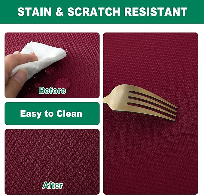 Biscaynebay Textured Fabric Round Christmas Table Cloths 108", Burgundy Water Resistant Washable Folding Table Covers for Dining, Kitchen, Wedding, Parties Machine Washable