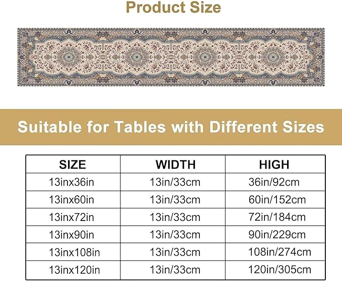 Boho Vintage French Table Runner,Retro Flower Rustic Country Style Floral Print Pattern for Home Kitchen Table Decor Dining Coffee Room Garden Party Decor 13x90in