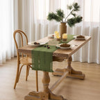 Boho Sage Green Table Runner for Home Decor 12x72 Inches Farmhouse Macrame Burlap Jute Rustic Dining Kitchen Centerpiece Bohemian Decor French Country Baby Bridal Shower Decorations
