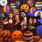 ADLKGG Halloween Party Decorations, Black Orange Purple Hanging Spider Bat Pumpkin Skeleton Paper Lantern for Halloween Birthday Decorations, Trick-or-Treating Events, Wedding,Garden Home Decor, 12pcs
