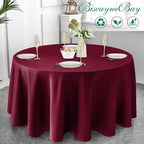 Biscaynebay Textured Fabric Christmas Round Table Cloth 120", Burgundy Water Resistant Folding Table Covers for Dining, Kitchen, Wedding, Parties etc. Machine Washable