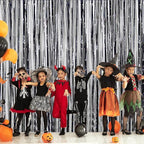 Foil Fringe Curtains Halloween Decor Party Decorations - Melsan 3 Pack 3.2 x 8.2 ft Tinsel Curtain Party Photo Backdrop for Birthday Party Baby Shower or Graduation Decorations (Pure Black)