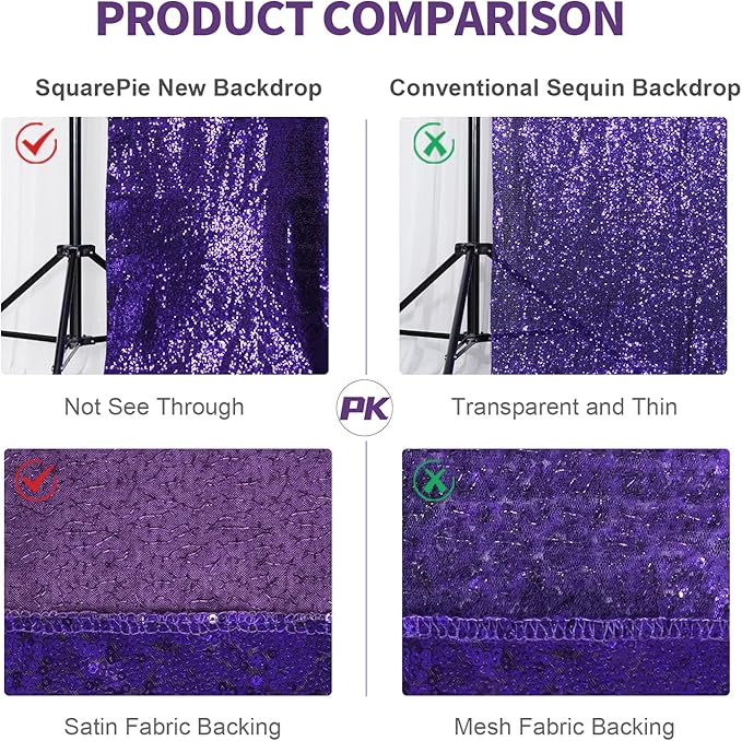 SquarePie Sequin Backdrop Curtain Not See Through Thick Glitter Background for Party 10FT x 10FT Purple