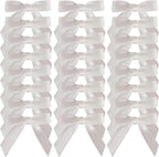 50pcs 1-1/2" Mini White Satin Ribbon Bows Without Twist Ties for Crafts Gift Wrapping Packing Christmas Decoration (White)