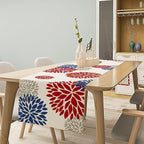 4th of July Table Runner, Blue Red Dahlia Flower American Patriotic Memorial Day Table Runner for Farmhouse Kitchen Dining Table Party Decor, 13x90inch