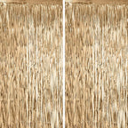2 Pack Champagne Foil Fringe Backdrop Curtains, Tinsel Streamers Birthday Party Decorations, Fringe Backdrop for Anniversary, New Years, Birthday Party