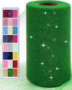 Glitter Tulle Fabric Rolls, 6 Inch 50 Yards (150ft) Sparkling Spool Ribbon Sequin Netting for Tutu Skirt Gift Wrapping Wedding Party Decoration (Emerald Green)