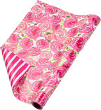 RUSPEPA Reversible Wrapping Paper Roll - Mini Roll - Watercolor Style Pink Rose and Stripe Pattern Great for Mother's Day, Birthday, Party, Wedding and More - 17 Inches X 32.8 Feet