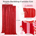 QueenDream Red Sequin Backdrop 2 Panels 2FTx8FT Christmas Party Backdrop Curtains Glitter Photo Background Wedding Stage Decorations