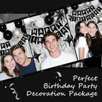 23rd Birthday Decorations for Men Women, Black Silver Happy Birthday Party Decorations， 23 Year Old Party Supplies with Number 23 Balloons, Banner, Fringe Curtains Kit