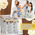 10 ft 4 x 120 Inch White Wedding Tulle Table Skirt with LED Lights White Pearl Chiffon Birthday Table Runner Tulle Sweetheart Decor Pearl Arch Decorations Outside Baby Shower Ceremony (Plug in Type)
