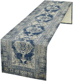 Vintage Boho Floral Table Runner, Rustic Country Farmhouse Blue Teal Retro Flower Pattern for Home Kitchen Table Decor Dining Coffee Room Party Decor 13x108in