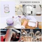 Rhinestone Ribbon 3 Yards Self Adhesive Rhinestone Strips Diamond Ribbon Sticker Crystal Roll Glitter Bling 2mm Rhinestones Tape for Crafting DIY Art Decoration (Silver AB,0.4 Inch)