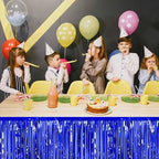 3 Pack 29 x108 Inch Blue Foil Fringe Table Skirts Metallic Banner for Tinsel Streamer Garland Backdrop for Parade Floats Mother's Day, Graduate, Birthday, Wedding Party Decoration