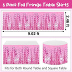 6 Pack 29 x108 Inch Pink Wave Foil Fringe Table Skirts Metallic Banner for Tinsel Streamer Garland Backdrop for Parade Floats, Mother's Day, Easter, Wedding, Birthday Party Decoration
