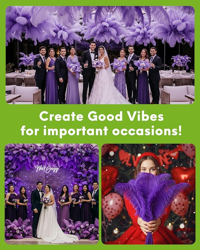 NEWONG 30pcs Purple Ostrich Feathers Natural Bulk 11-14inch(28-35cm) Vase Craft Wedding Home Party Centerpieces Christmas Day Decoration