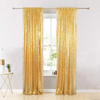 ShinyBeauty Gold and Black Backdrop 2FTx8FT Sequin-Backdrop 4Pieces Photograph Backdrops Sparkle Curtain Panels Black Sequin Curtains Glitter Background for Wedding/Graduation Halloween Decor