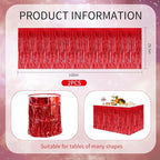 BEISHIDA 2 Pack Red Table Skirts Party Decorations Metallic Tinsel Foil Fringe Decors for Rectangle and Round Table Birthday Valentines Chinese New Year Graduation Congrats 2025 Party