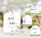 Greenery Pick a Seat Not a Side Sign, 6 x 8 Inch White Arch Acrylic Wedding Sign with Holder, Wedding Sign for Ceremony and Reception, Wedding Decoration, Wedding Supplies - LY17