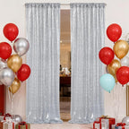 SquarePie Sequin Backdrop Non-Transparent Background Sparkly Curtain for Wedding Party 2FT x 8FT Silver 2pcs