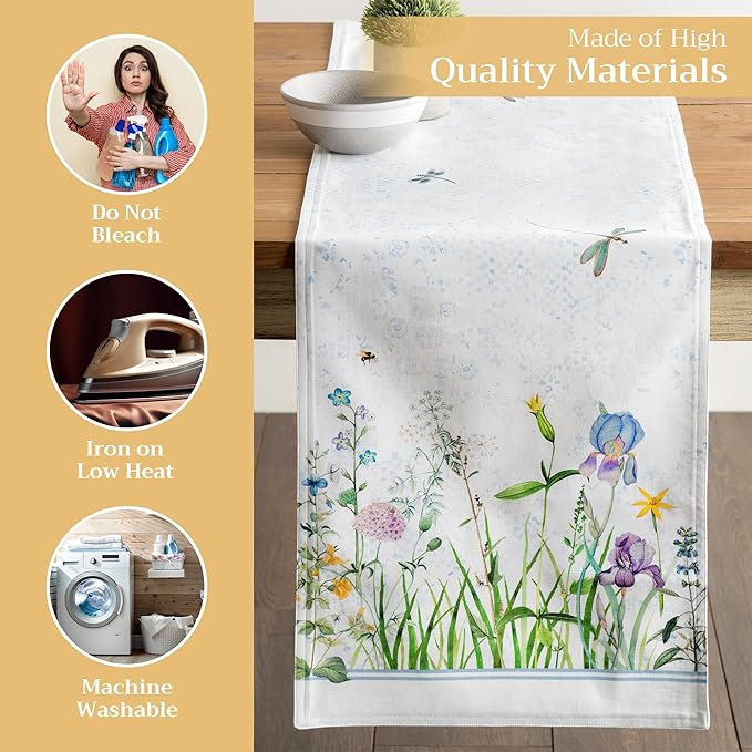 Maison d' Hermine Table Runner 100% Cotton Double Layer Table Runners 72 inches Long Decorative for Home Kitchen Dining Party Wedding Bridal Shower Spring Summer (Fleurs De Mai, 14.50" x 72")